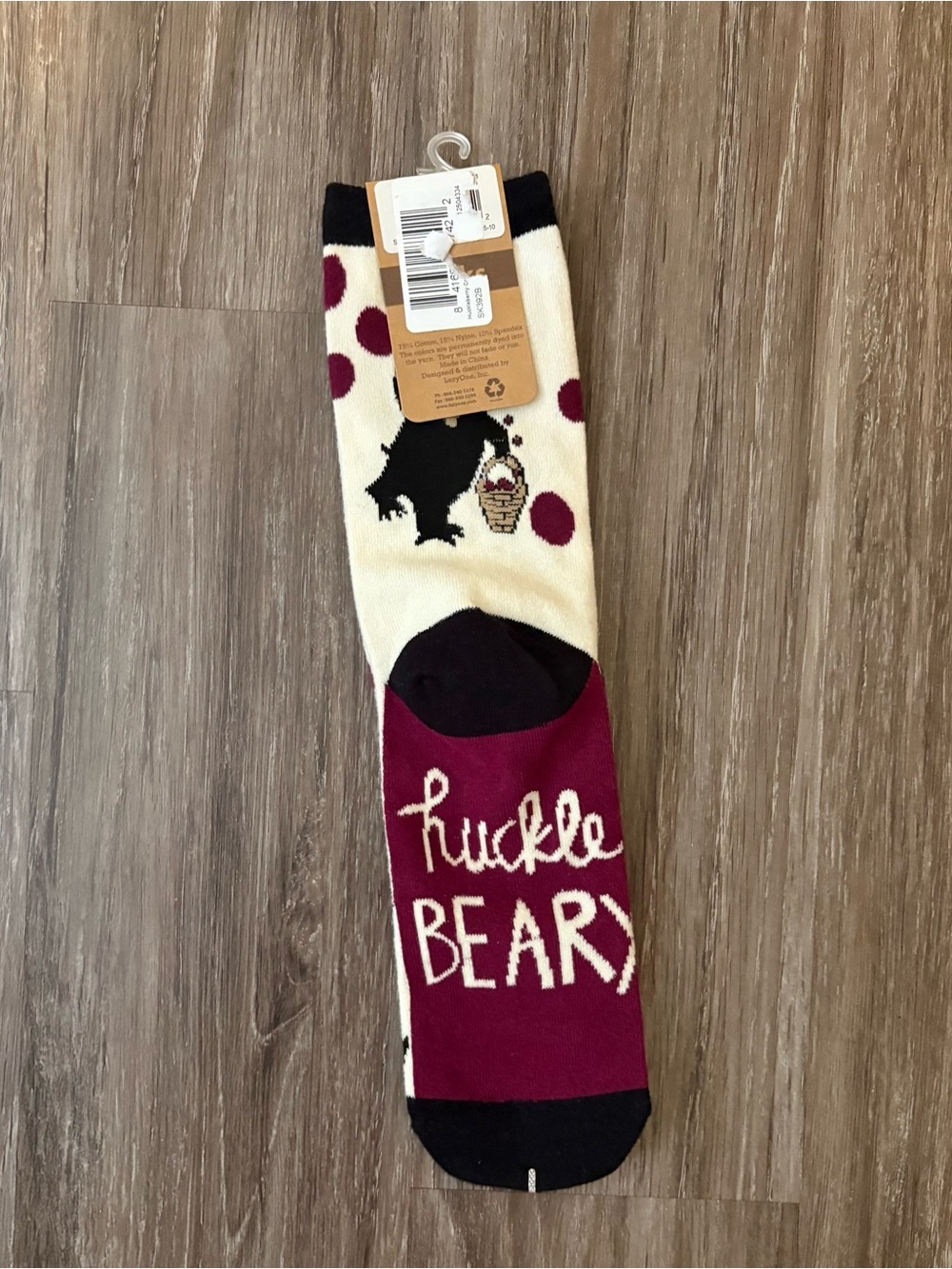 Lazy One Huckle Beary Crew Socks - Cream & Burgundy